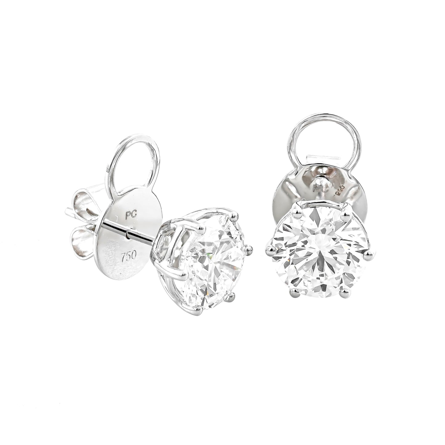 Stud 6 Prong Earrings 1.5 E VS1 IGI in white gold