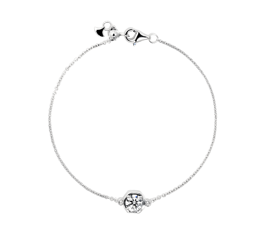 Hexagon solitare RD 0.59 D VVS2 IGI bracelet in white gold