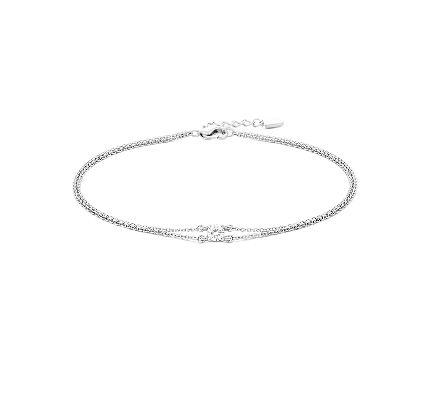 Double chain solitare bracelet in white gold
