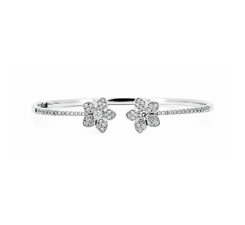 Plumeria pave bangle in white gold
