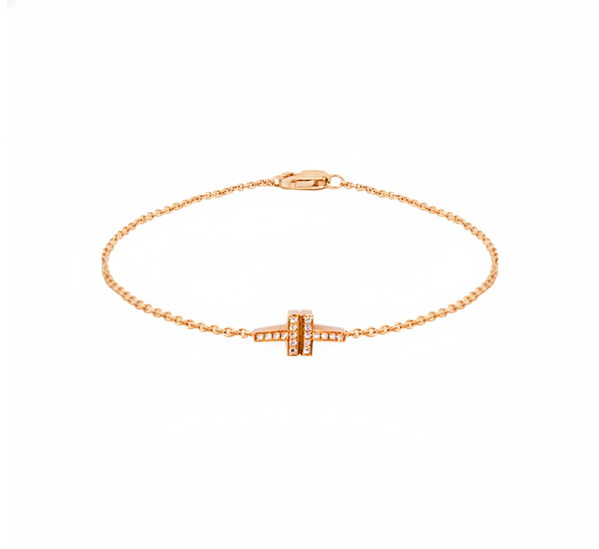 Double chain cross in rose gold