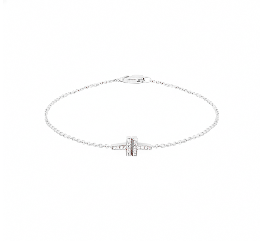 Double chain cross in white gold