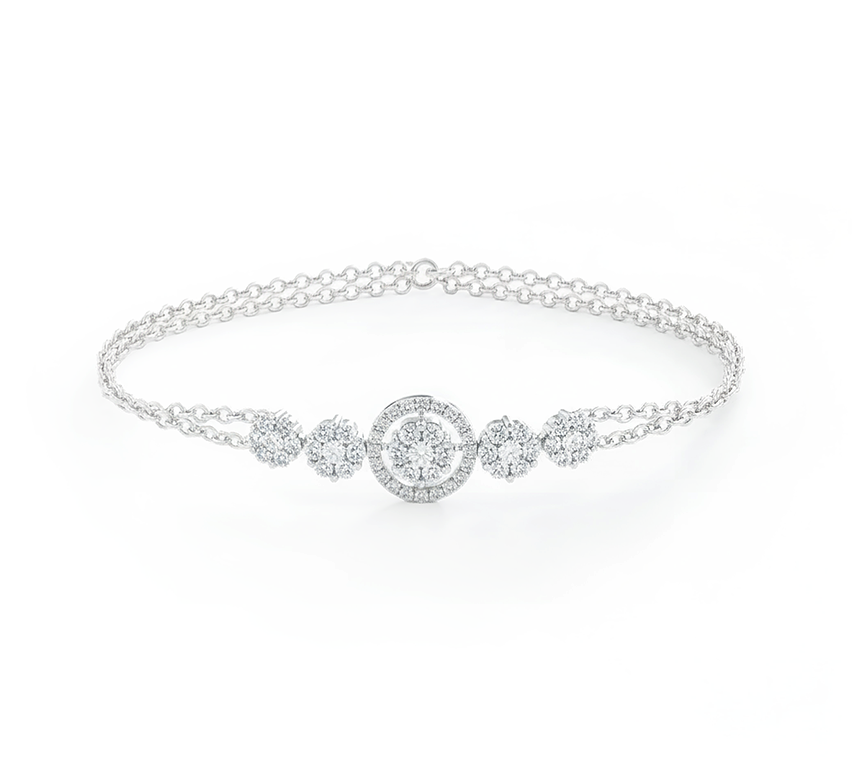 Flower chain bracelet in white gold