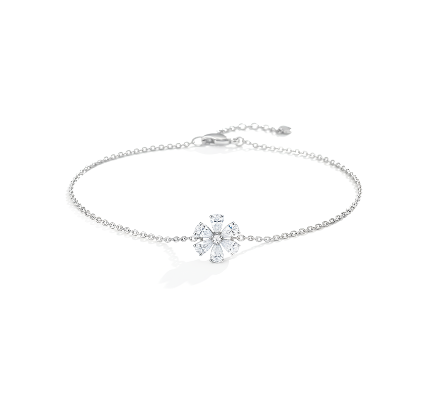 Dahlia flower bracelet in white gold