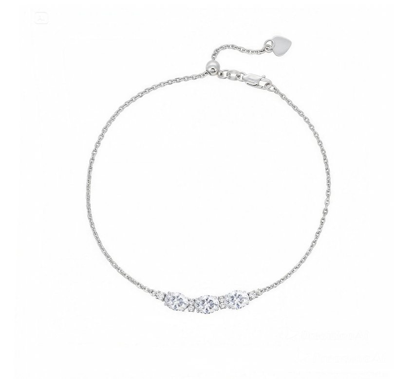 Oval cut drawstring bracelet in white gold