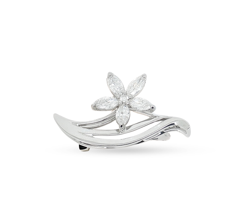 Flower brooch A in white gold