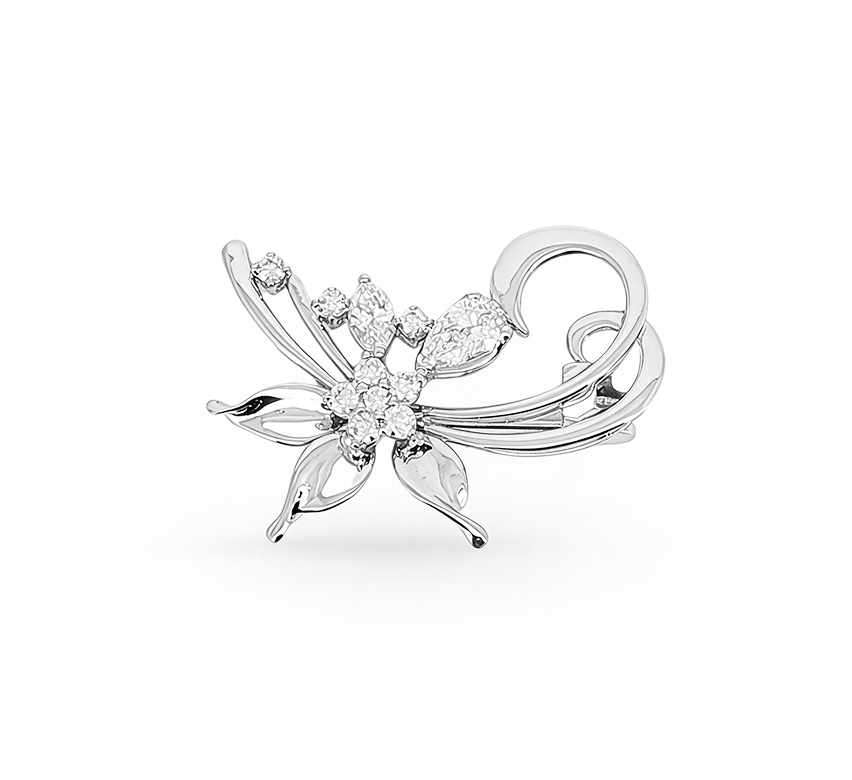 Flower brooch E in white gold