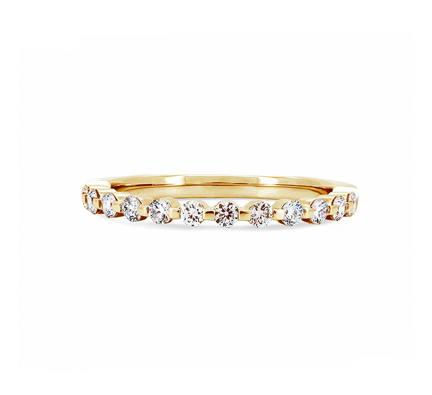Floating pave ring 2mm in yellow gold