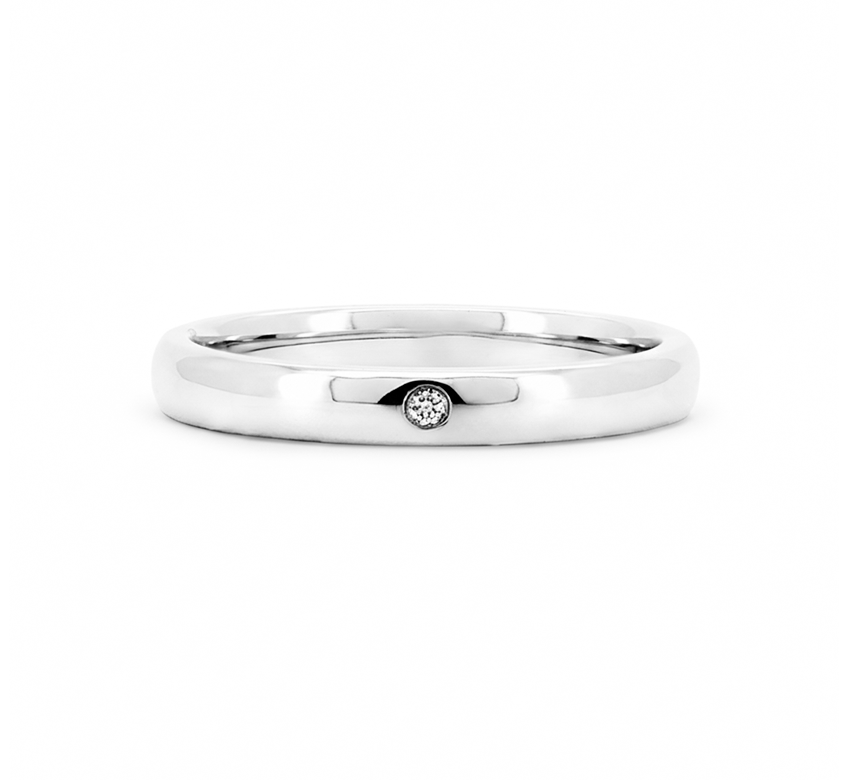 Classic plain 1 eye ring 4mm in white gold