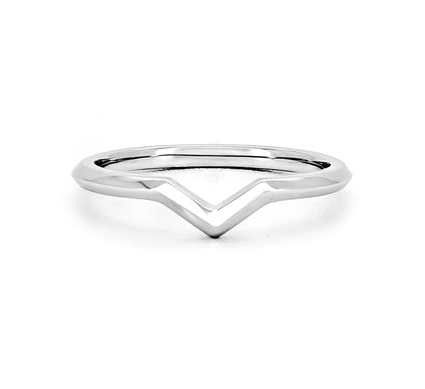 V plain ring in white gold
