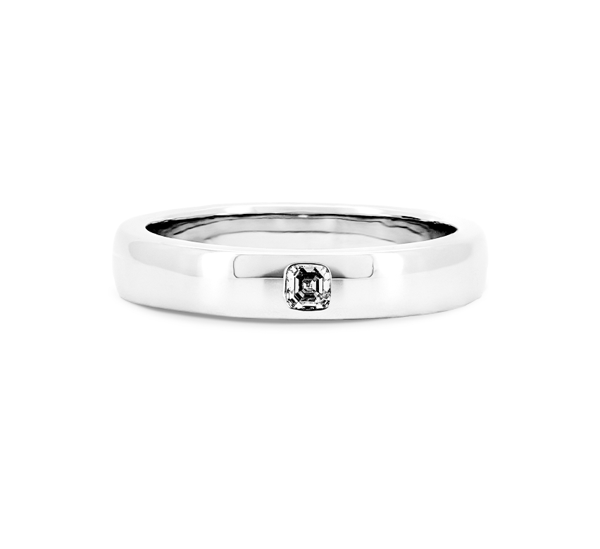 Classic plain ring 1 eye octagon in white gold