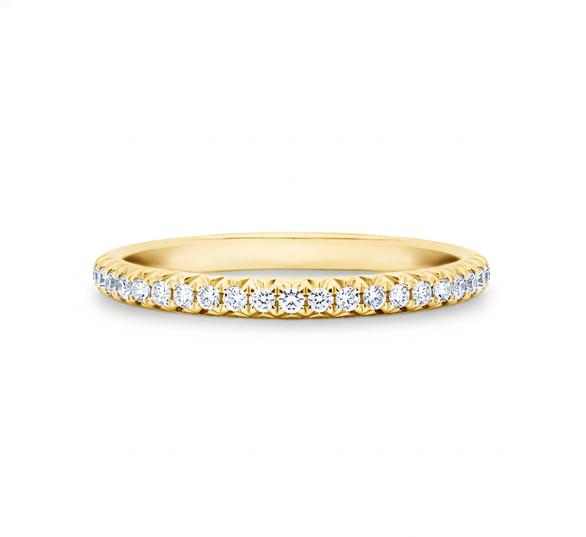 Half micropave ring in yellow gold