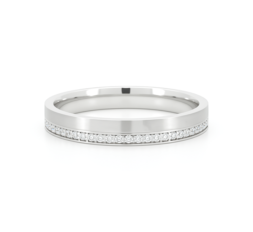 Ring set L: Half satin pave ring in white gold