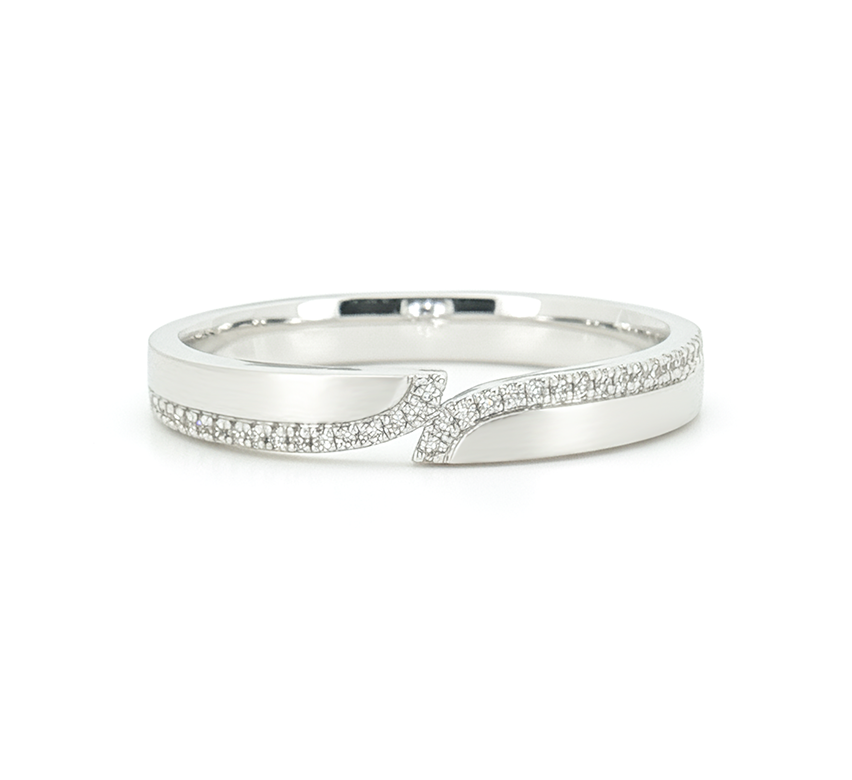 Ring set S: Slash satin pave ring in white gold