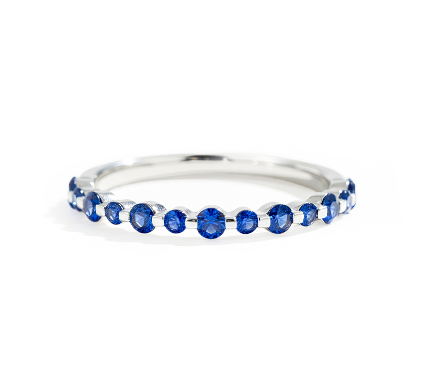 Floating pave sapphire ring in white gold