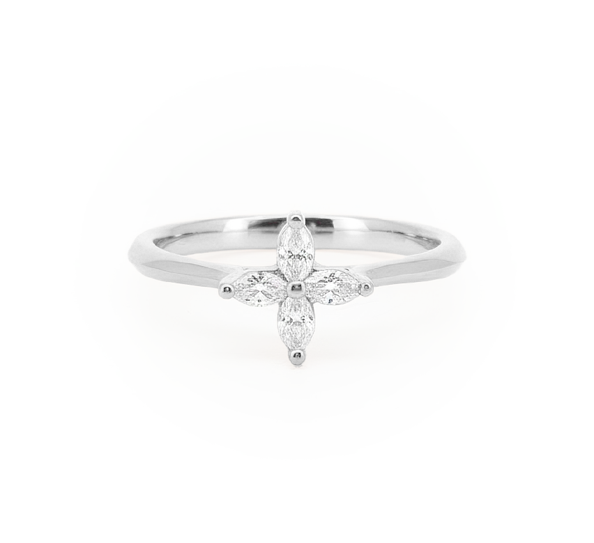 Flower ring B in white gold