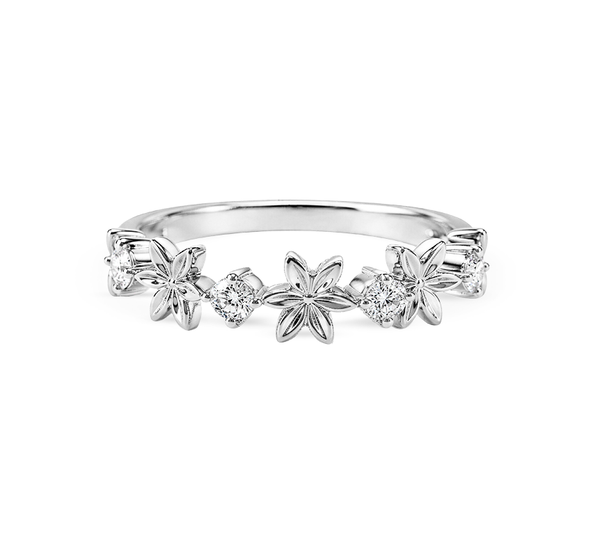 Flower ring D in white gold