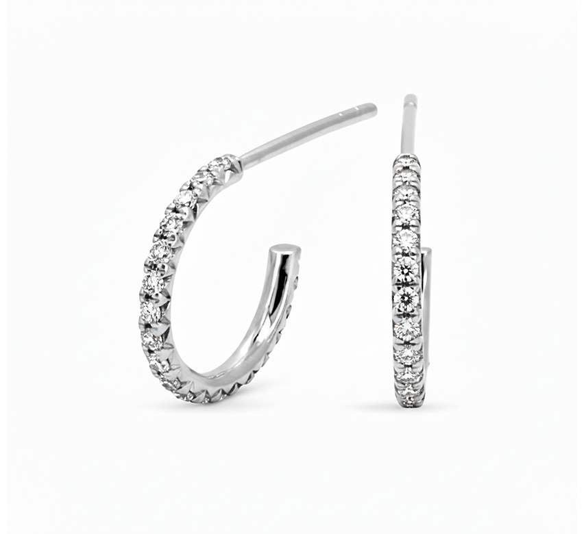 Classic pave hoop earrings in white gold