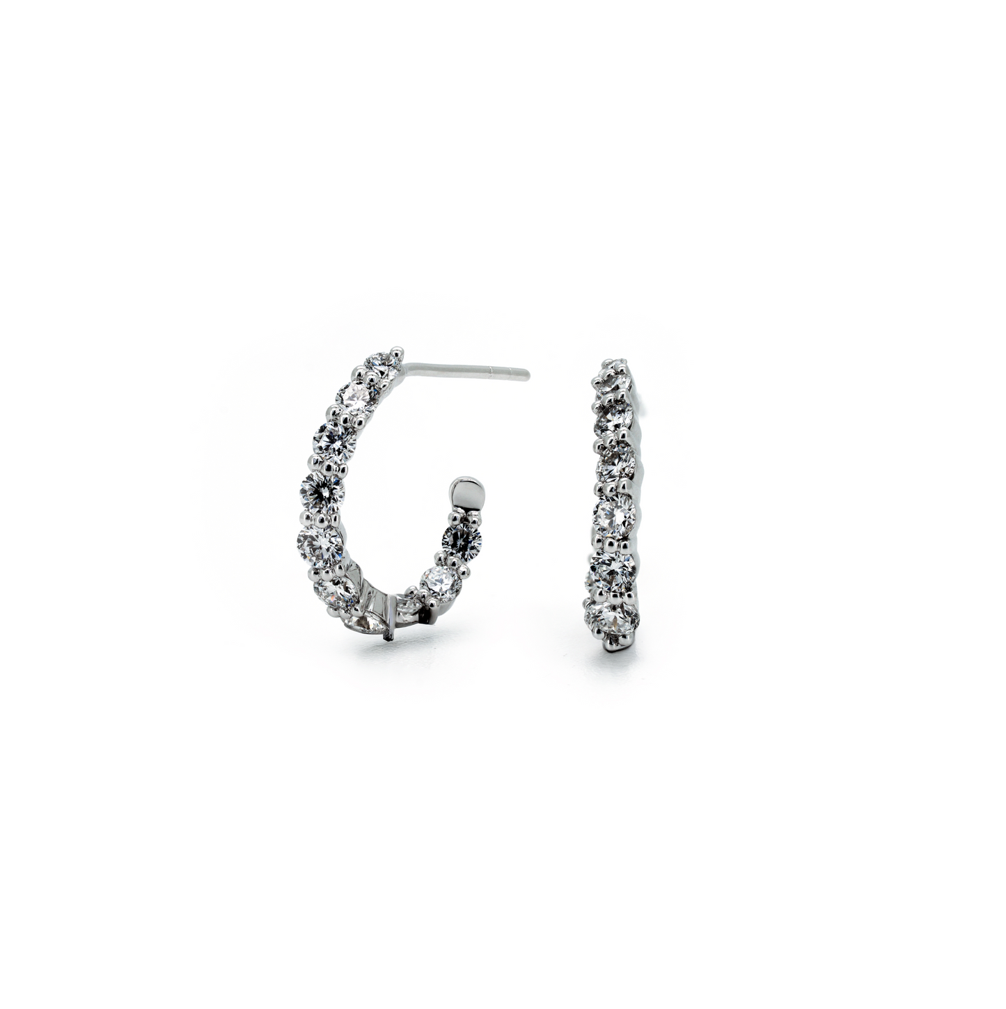 Floating pave hoop earrings in white gold