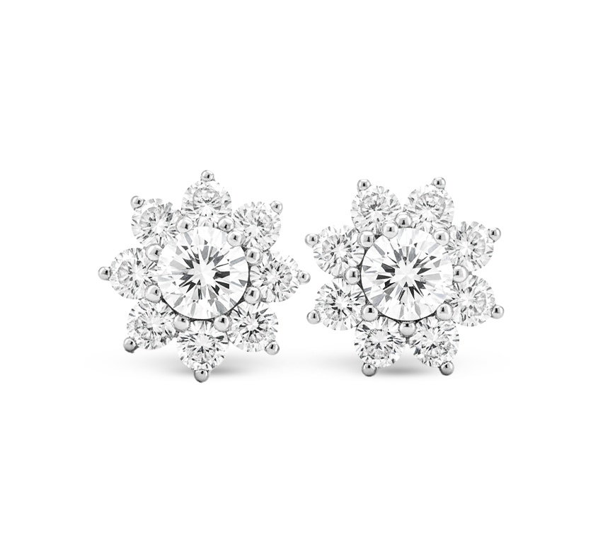 Sunflower earrings in white gold