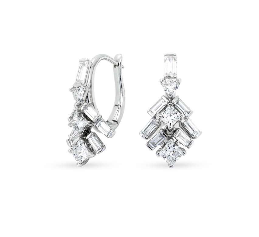 Glass drop earrings in white gold