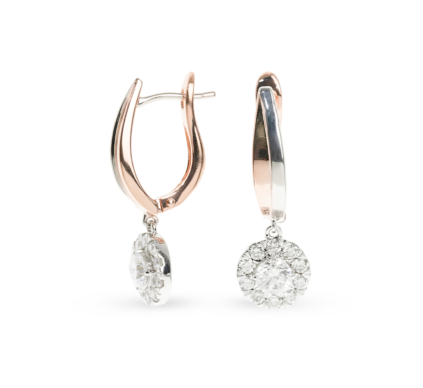 Mix color hanging halo earrings in mix color gold