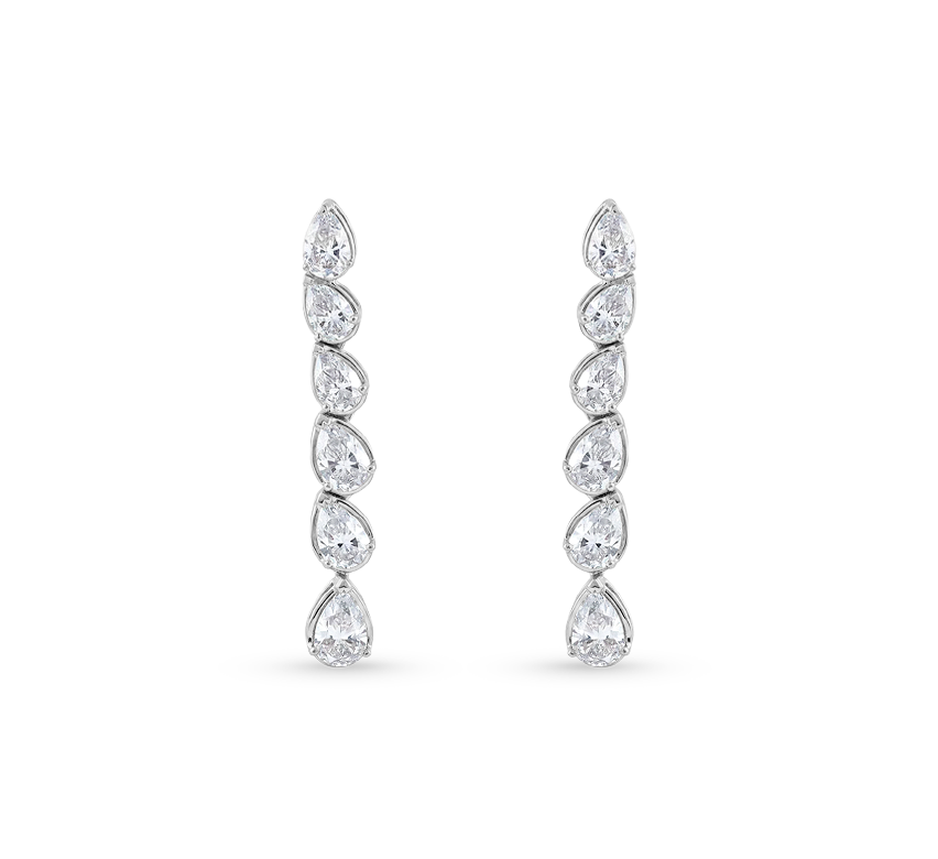 Tennis pear earrings in white gold