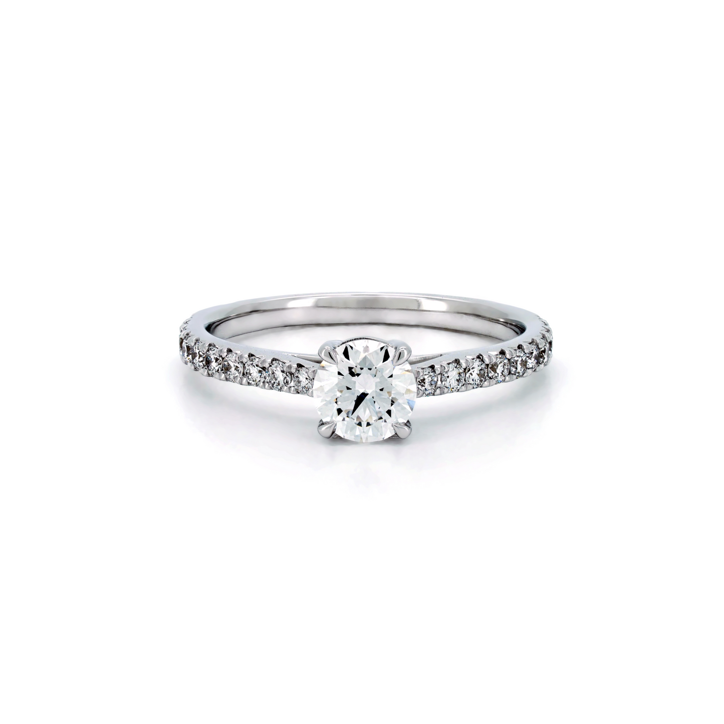 Cathedral high setting half pave ring RD 0.52 E VS1 IGI in white gold