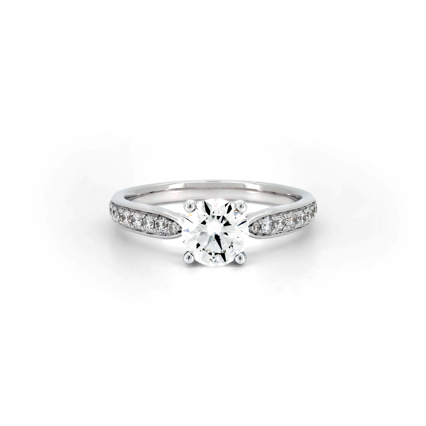 Cathedral bow half pave ring RD 0.83 D VS1 GIA in white gold
