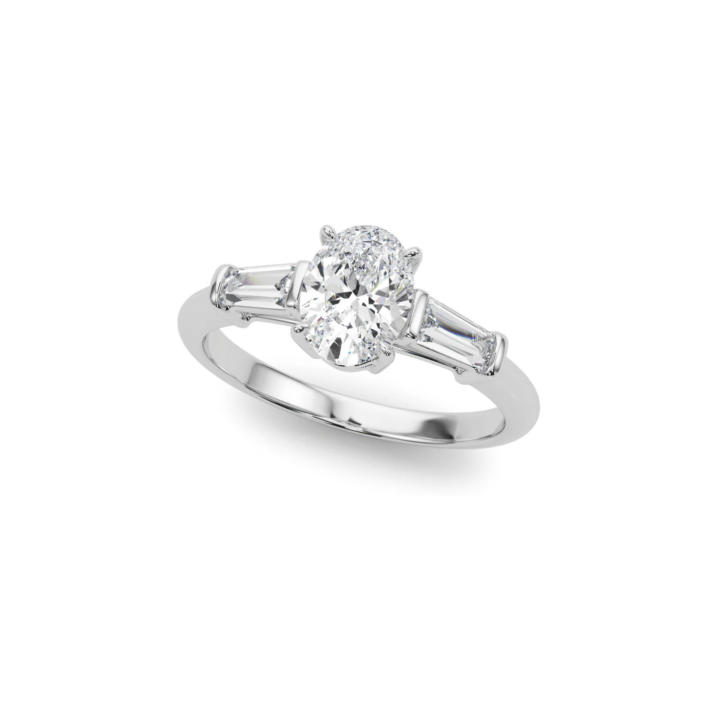 3 stone baguette ring OV 3.03 D VS1 IGI in white gold