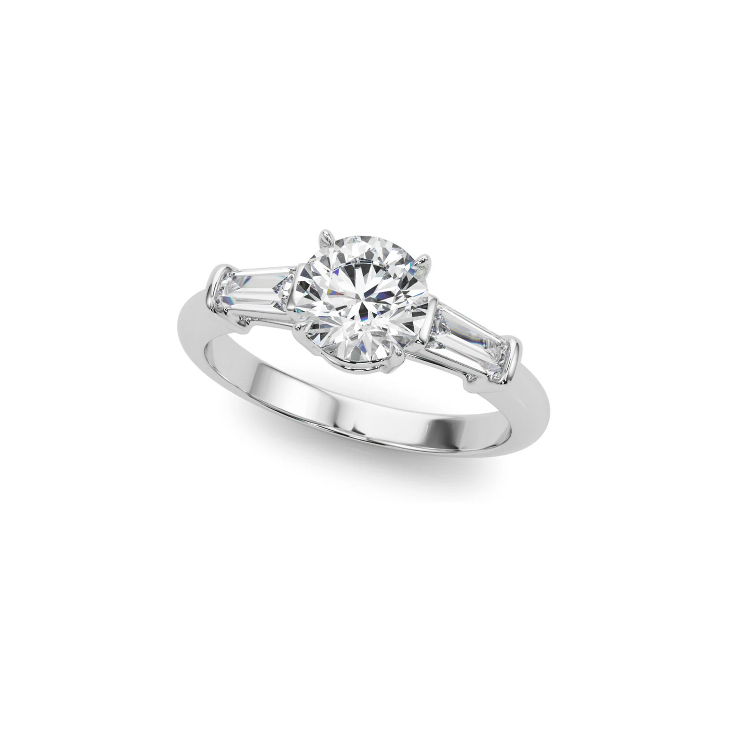 3 stone baguette ring RD 0.87 E VS2 IGI in white gold