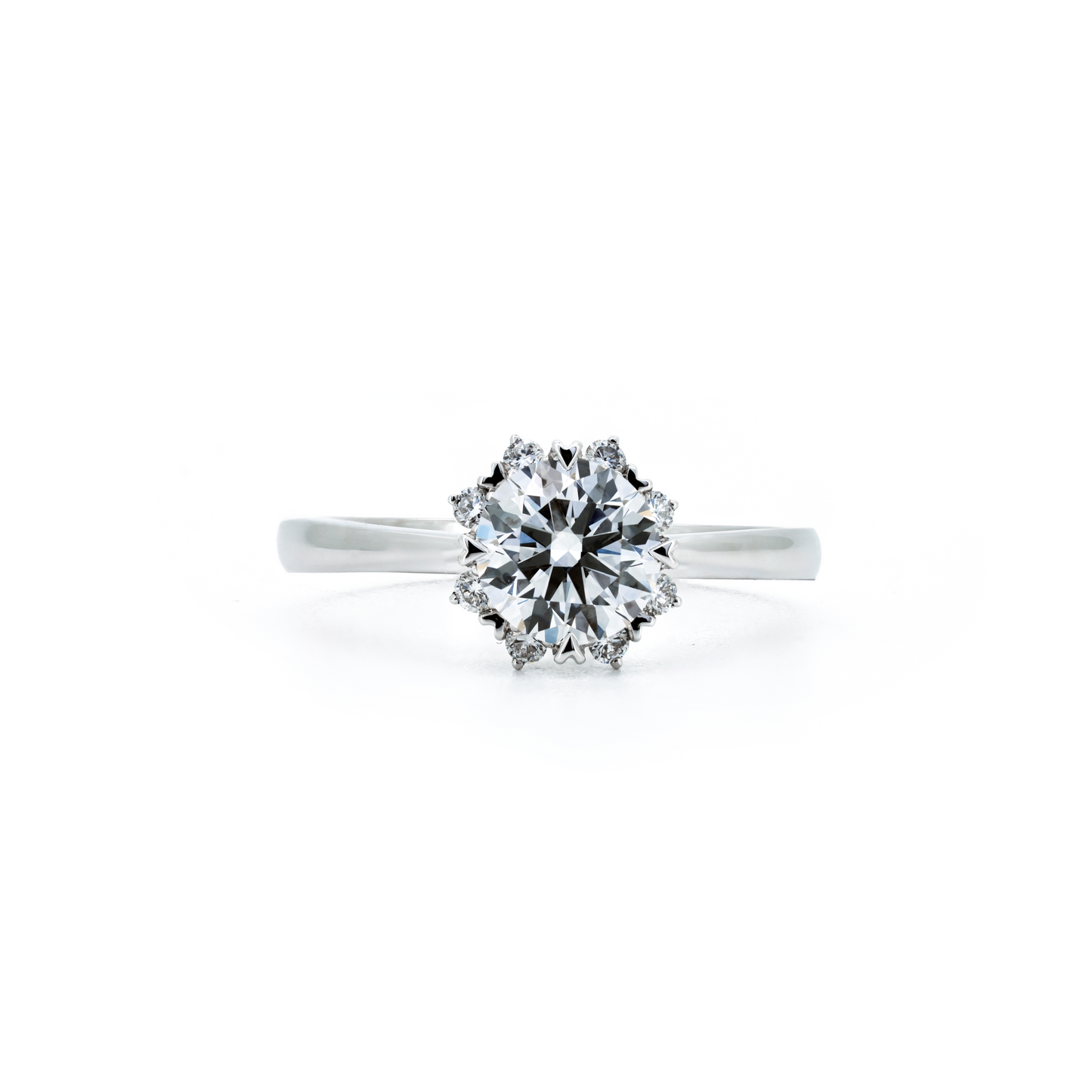 Small clover flower ring RD 1.01 D VS1 in white gold