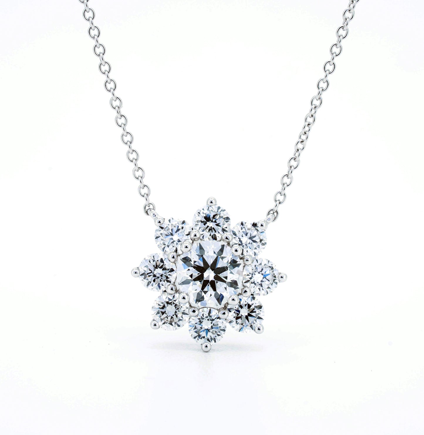 Sunflower necklace RD 0.74 D VS1 IGI in white gold