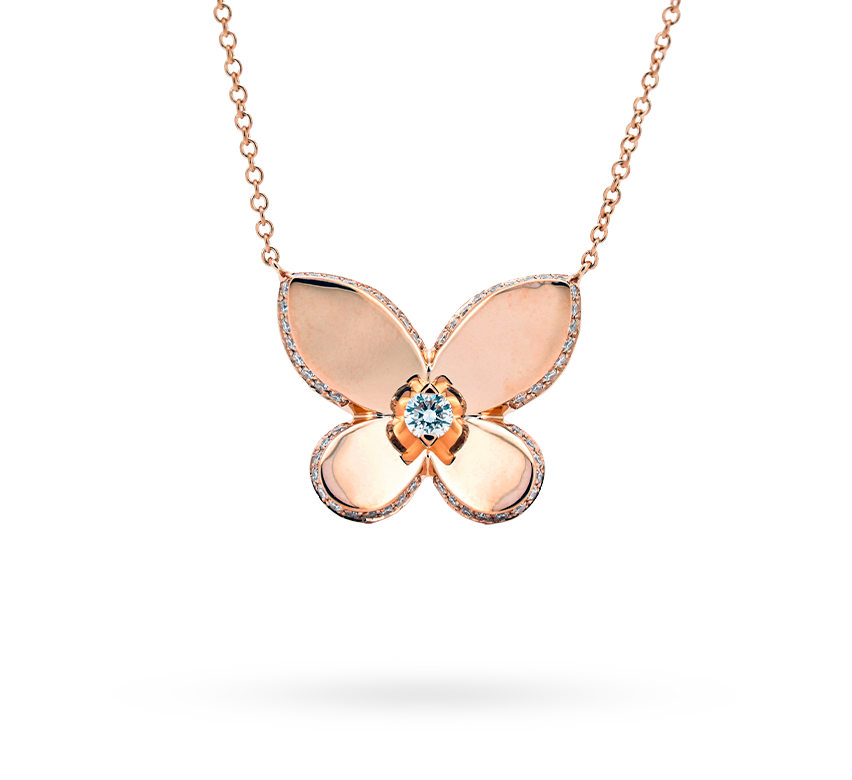 Solid butterfly with pave necklace in rose gold