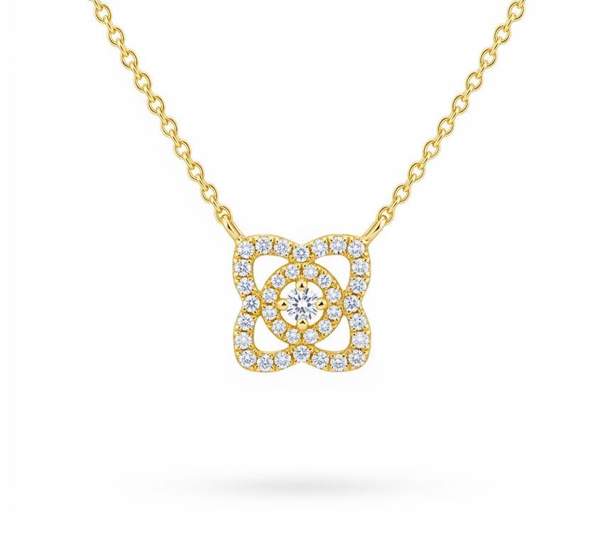 Lotus pave necklace in gold