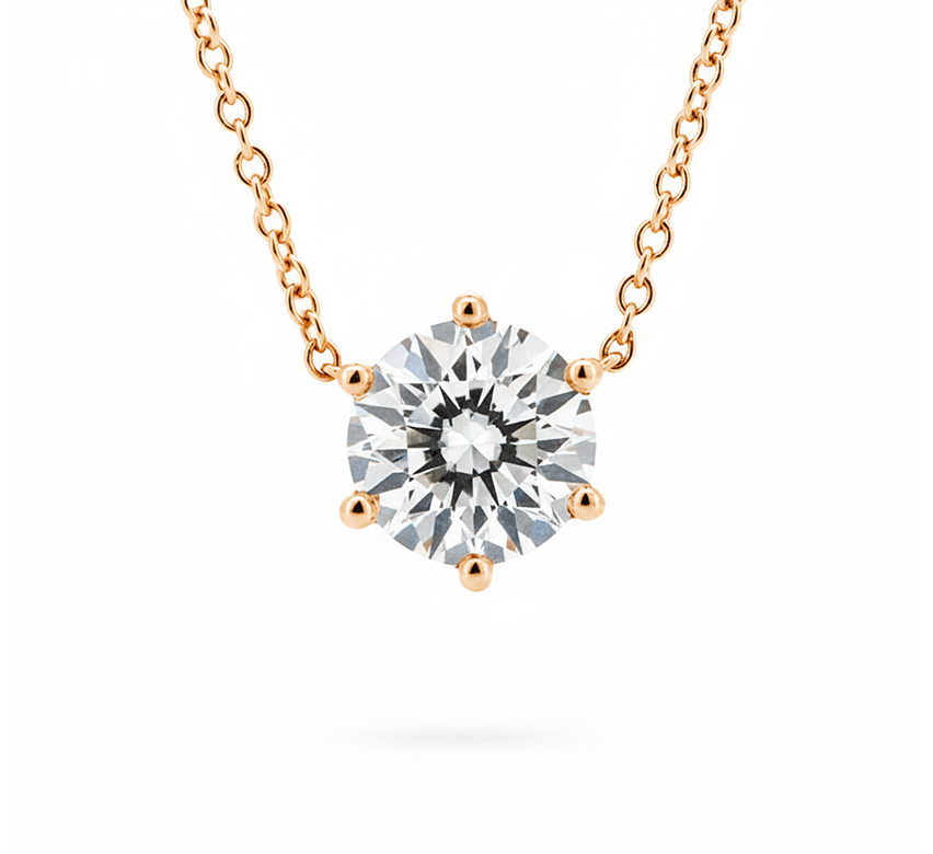 6 prong fixed necklace RD 0.65 D VS1 IGI in rose gold