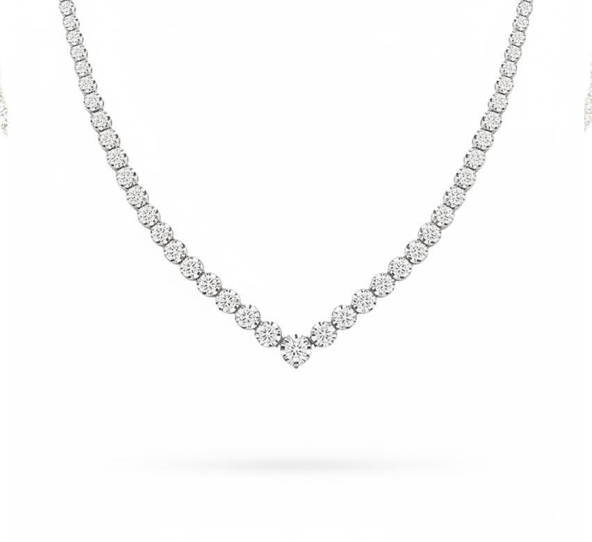 Half v tennis necklace 2.3mm in white gold