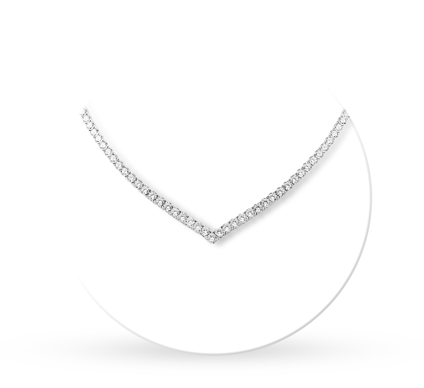 Half v tennis necklace 3.5mm in white gold