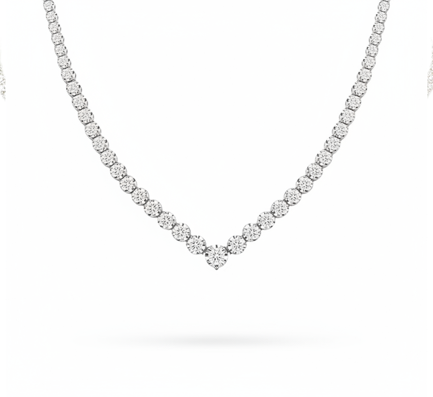 Half v tennis necklace 3.5mm in white gold