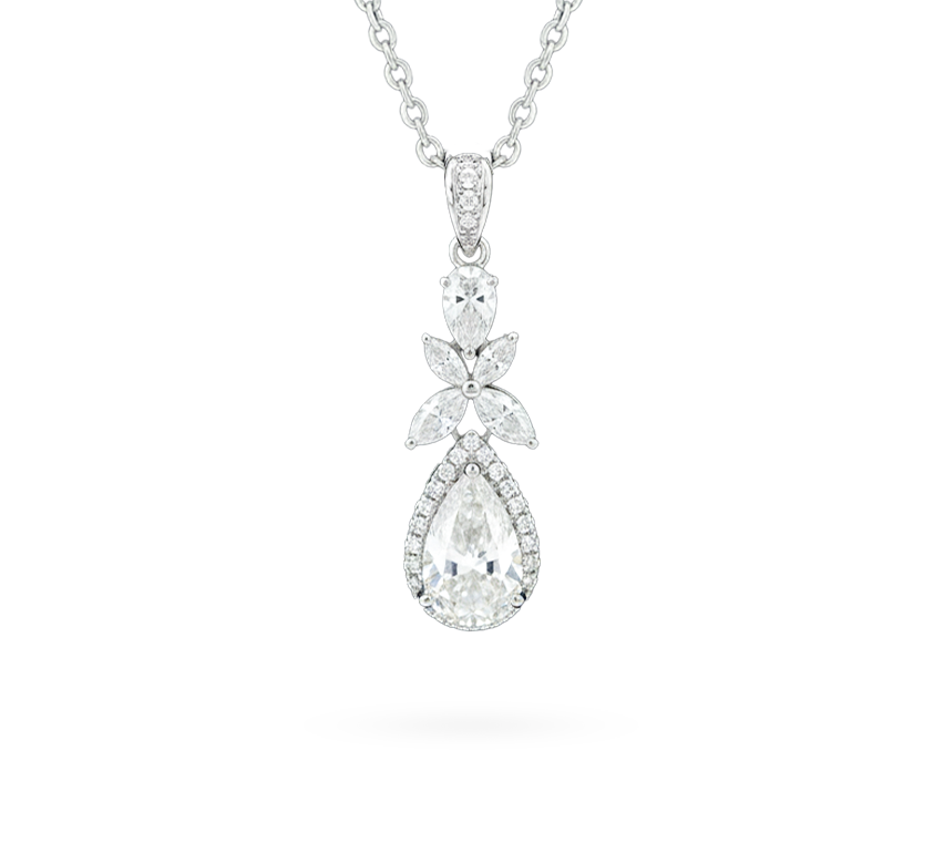 Blooming pear with halo necklace PE 1 D VVS2 IGI in white gold
