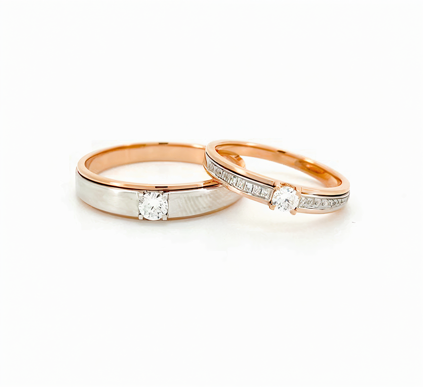 Ring set G: One eye 2 steps pave ring in mix color gold
