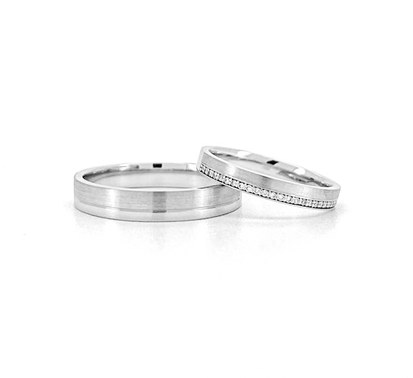 Ring set L: Half satin ring in white gold
