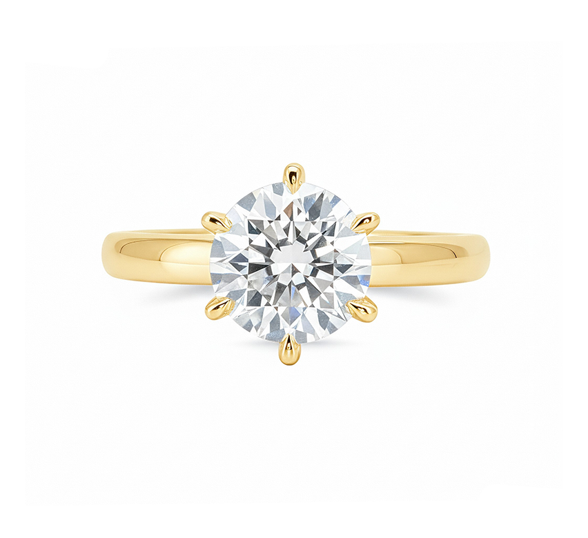 Comfort fit 6 prong ring RD 0.2 in yellow gold