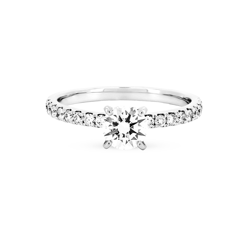 Comfort fit half pave ring RD 1.01 D VVS1 IGI in white gold