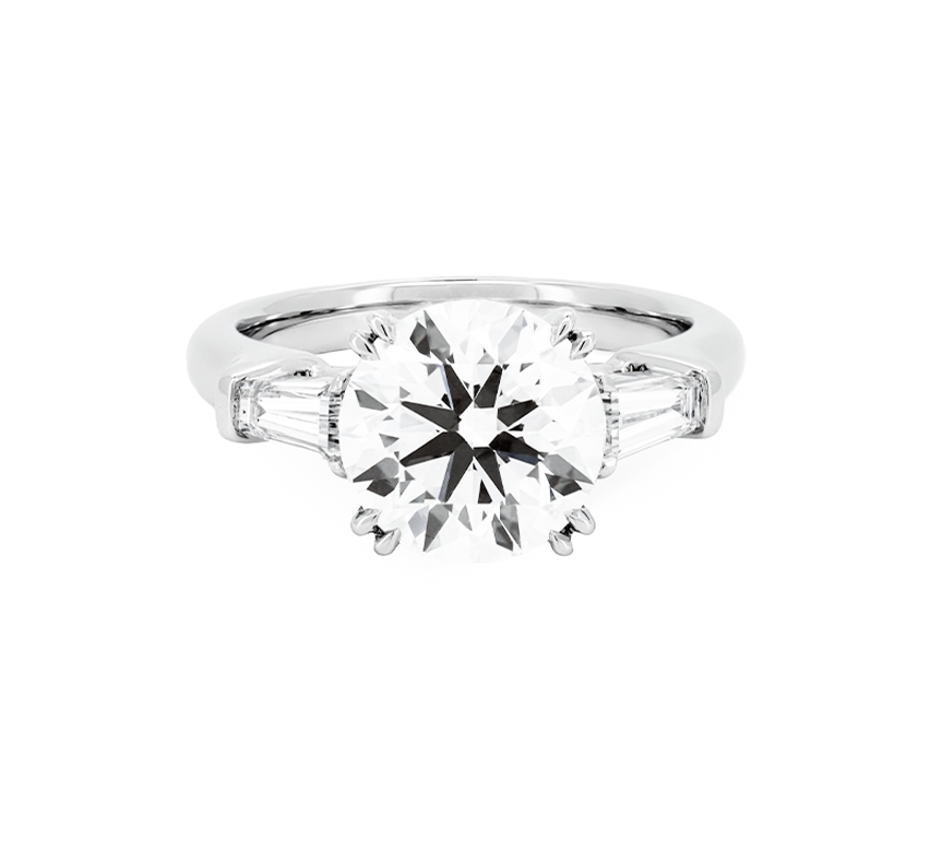 3 stone baguette ring RD 3.39 E VS1 IGI in white gold