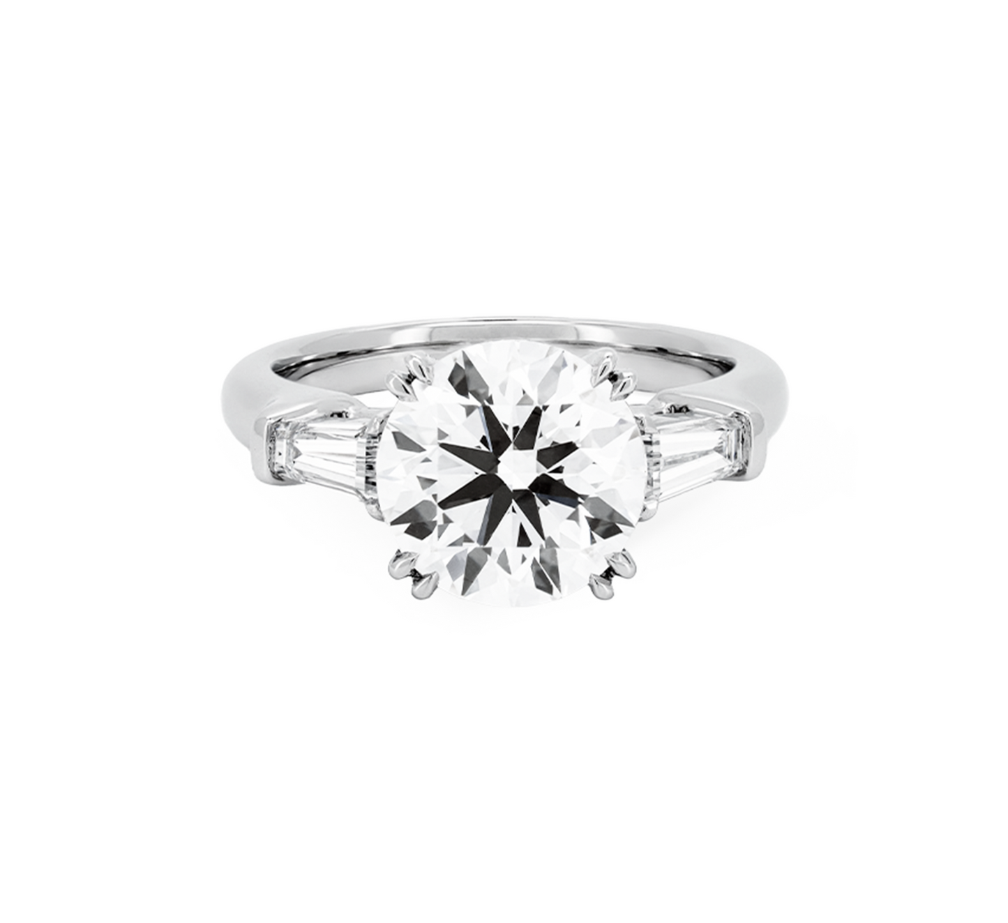 3 stone baguette ring RD 0.87 E VS2 IGI in white gold