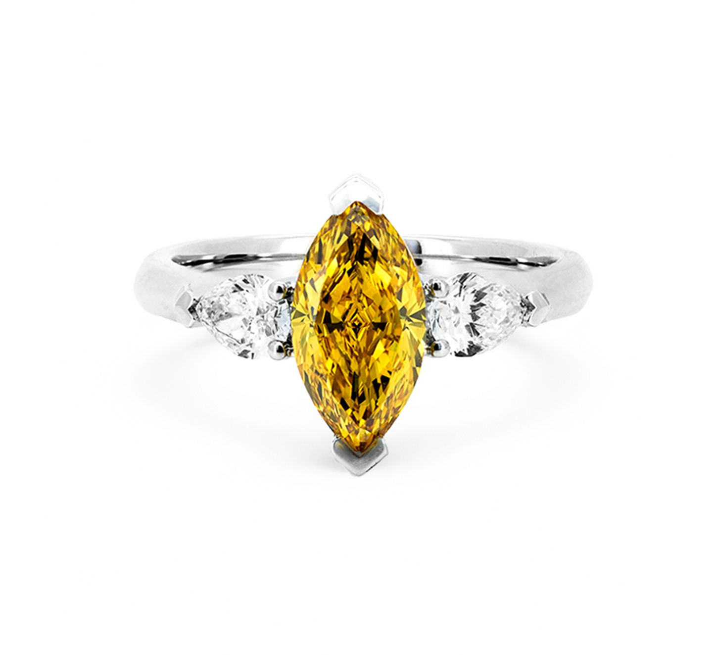 Trilogy with yellow marquise ring MA 1.52 VS1 IGI in white gold