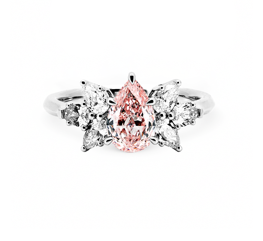 Fireworks ring with pink PE 1 E VS2 IGI in white gold