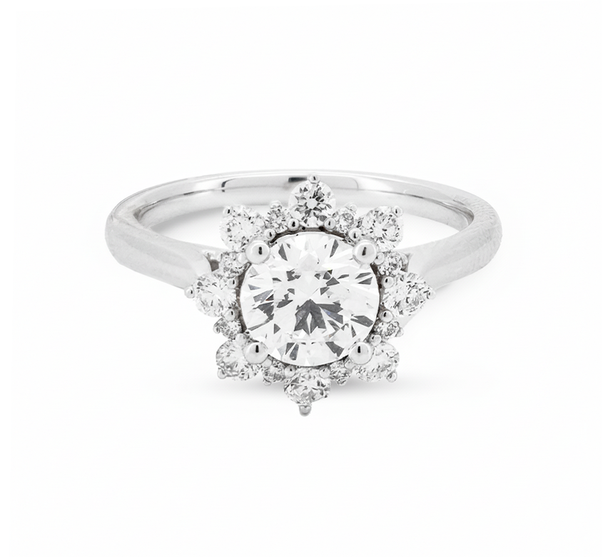 Sunflower ring RD 0.85 D VVS2 IGI in white gold