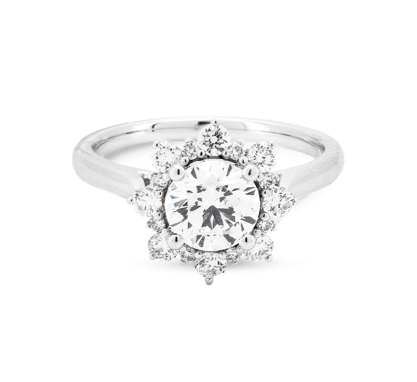 Sunflower ring RD 0.83 F VS1 IGI in white gold